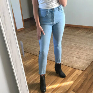 Levi's 501 Colorblocked Denim High Waisted Button Fly Skinny Jeans Women's 29